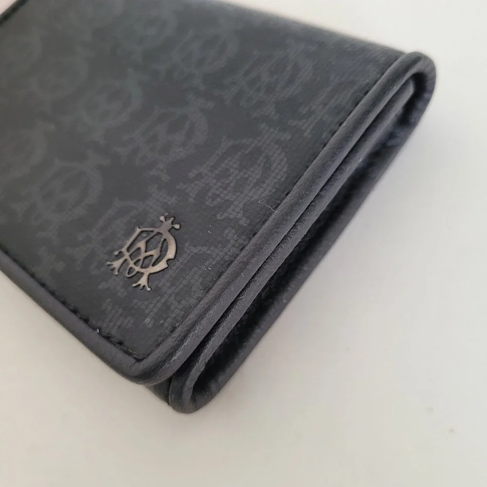 Dunhill London Signature Monogram Card Case Wallet Black Grey Coated Canvas